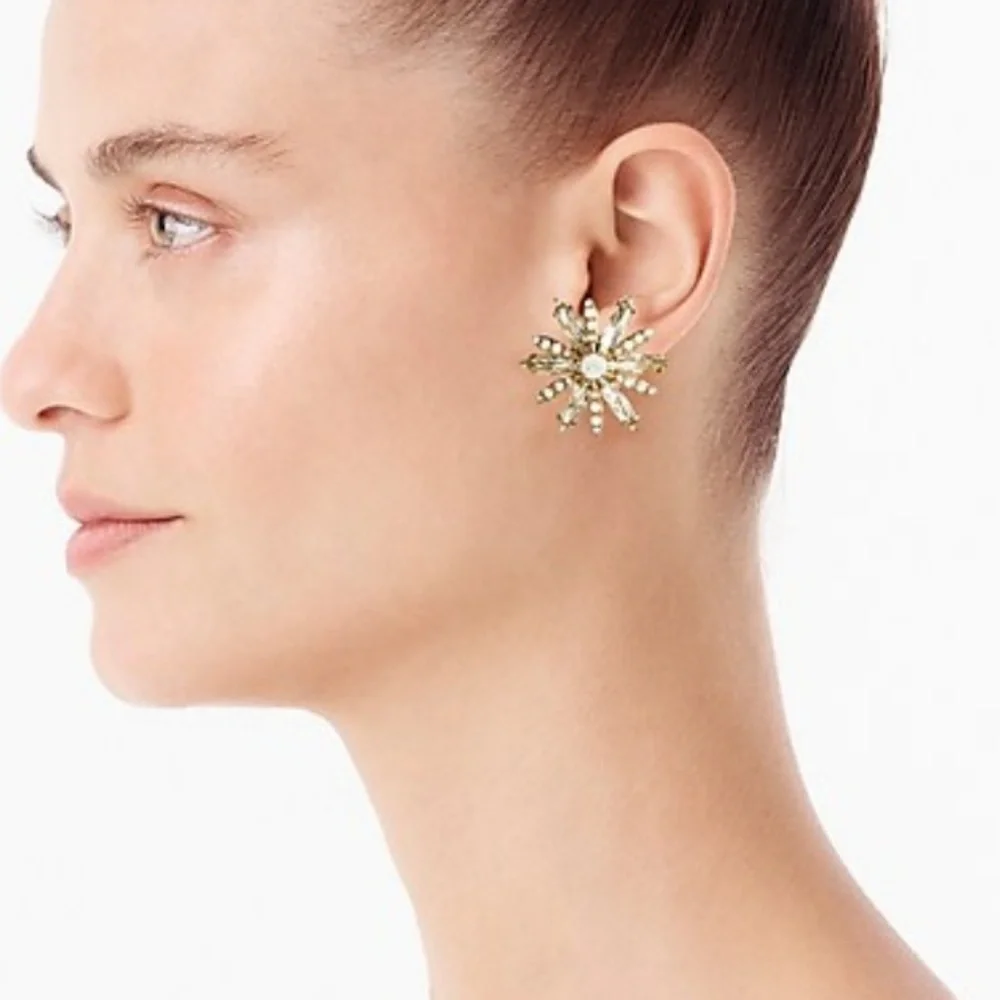J. CREW Crystal Flower Earring in Jasmine Frost NWT